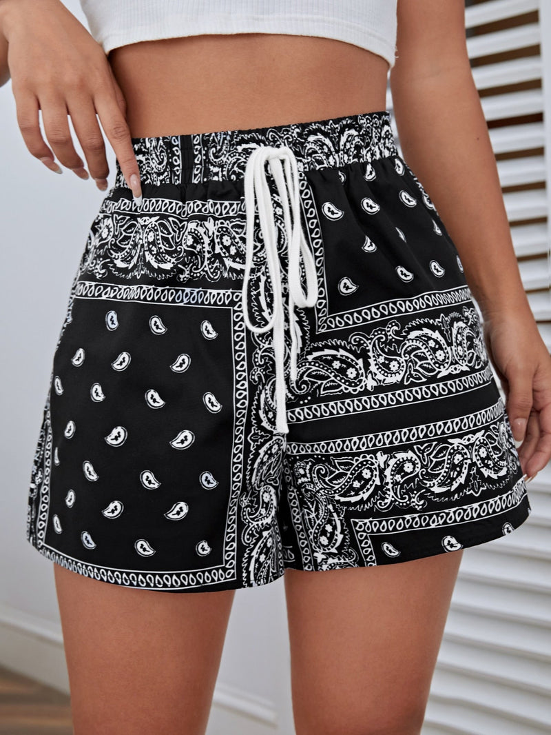 WYWH Shorts con estampado de paisley de cintura con cordon