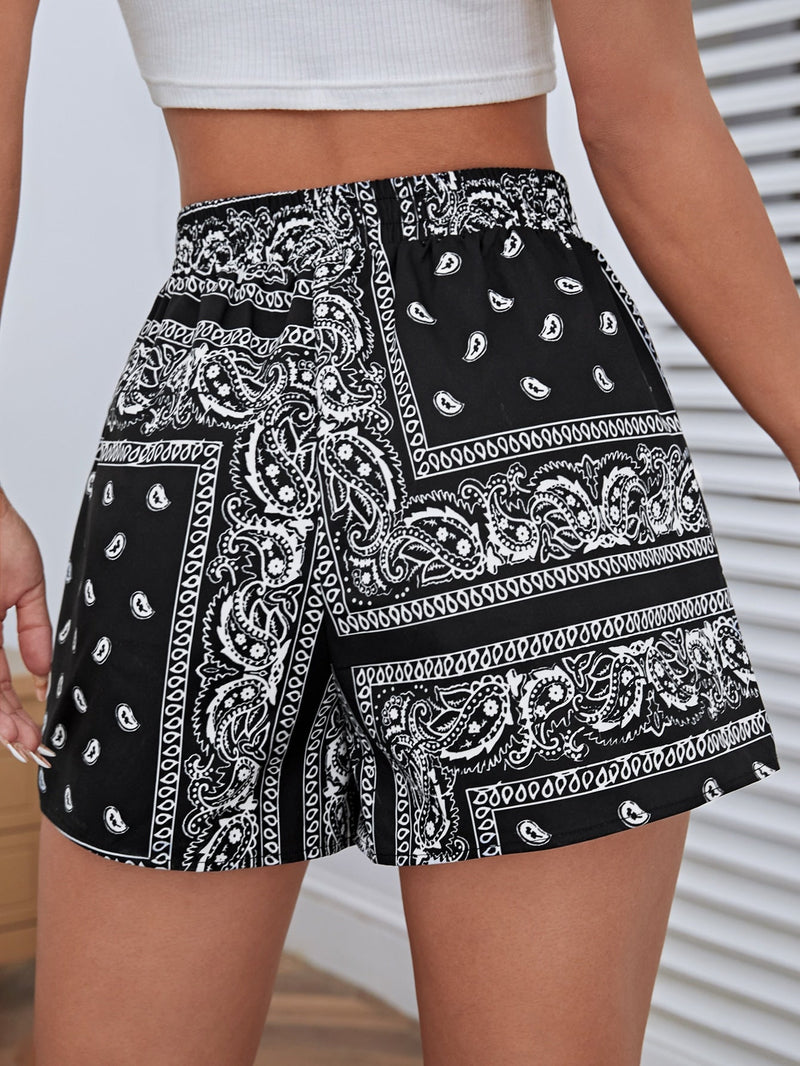 WYWH Shorts con estampado de paisley de cintura con cordon