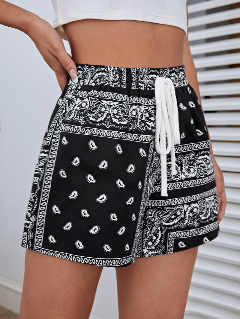 WYWH Shorts con estampado de paisley de cintura con cordon