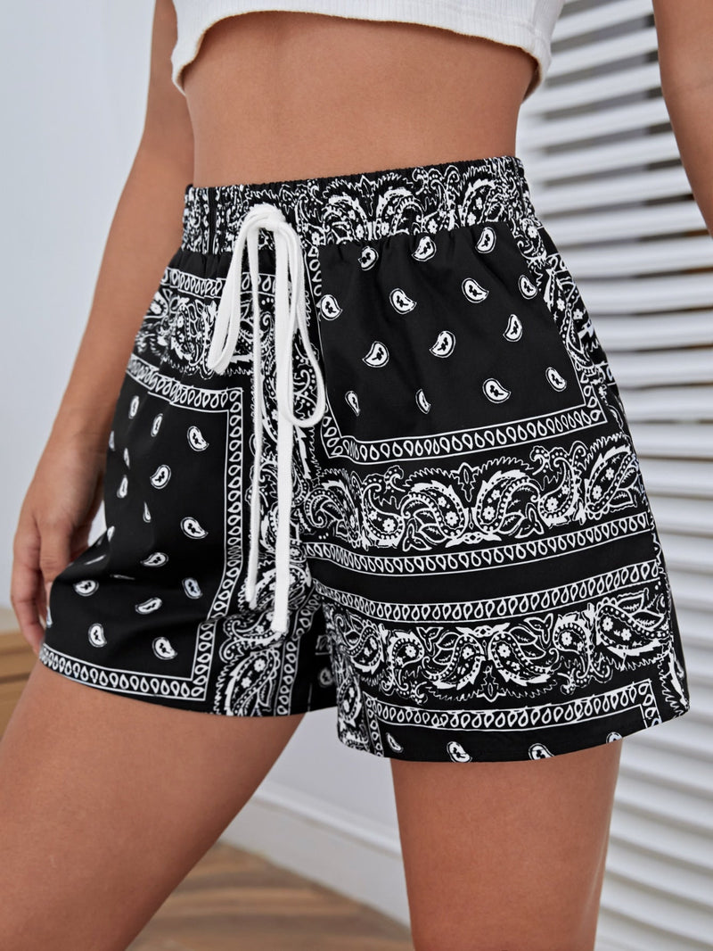 WYWH Shorts con estampado de paisley de cintura con cordon