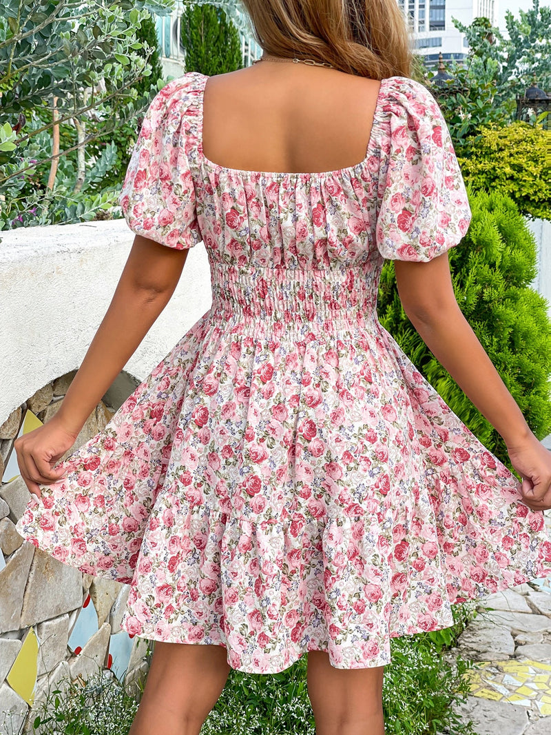 WYWH Vestido con estampado floral con nudo delantero bajo con fruncido