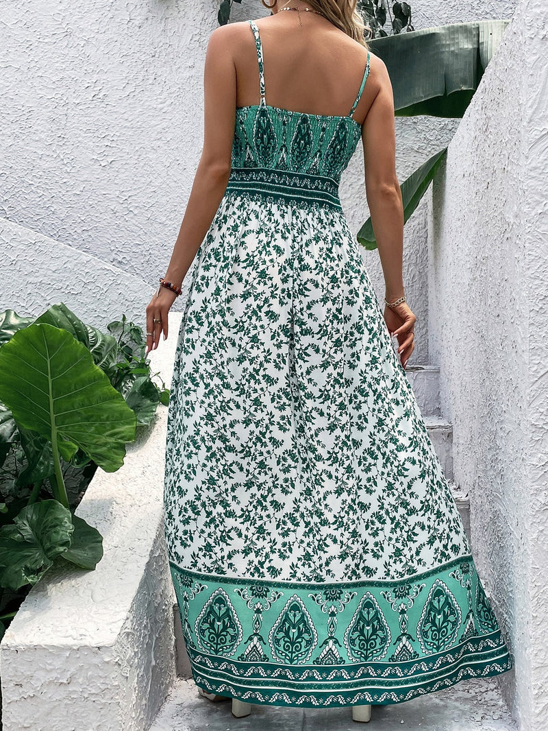 VCAY Vestido de tirantes maxi con estampado floral con fruncido