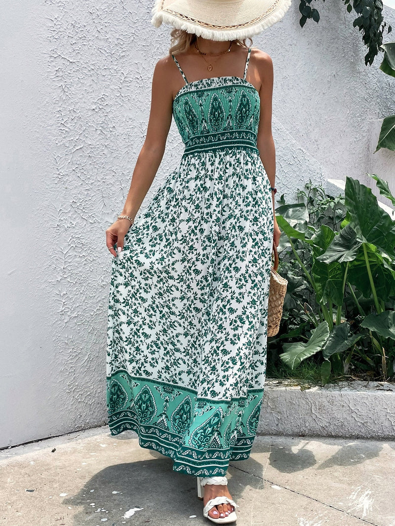 VCAY Vestido de tirantes maxi con estampado floral con fruncido