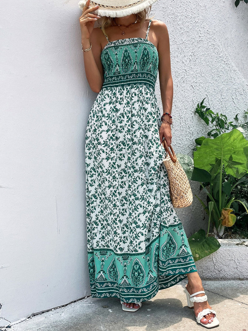 VCAY Vestido de tirantes maxi con estampado floral con fruncido