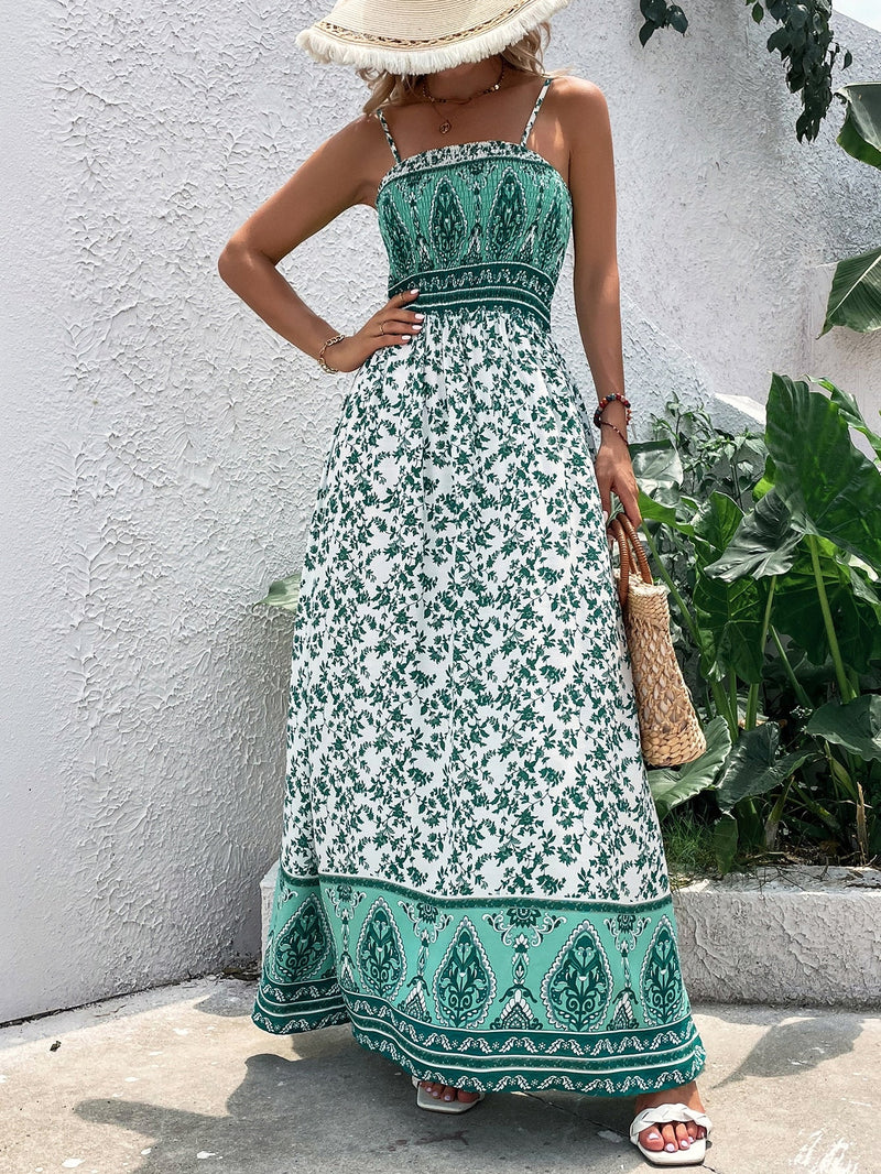 VCAY Vestido de tirantes maxi con estampado floral con fruncido