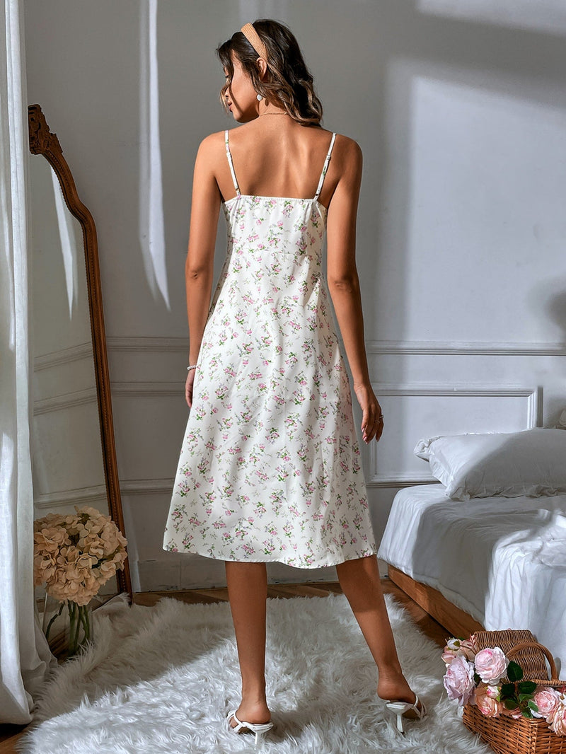 WYWH Vestido de tirantes con estampado floral de muslo con abertura