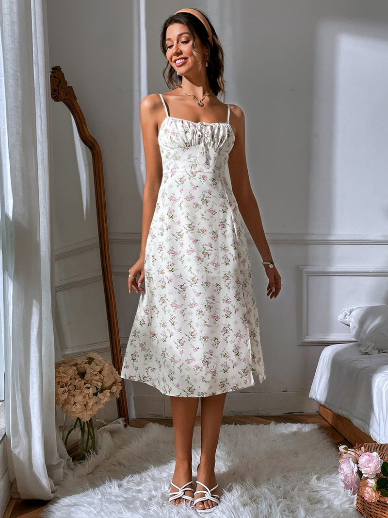 WYWH Vestido de tirantes con estampado floral de muslo con abertura