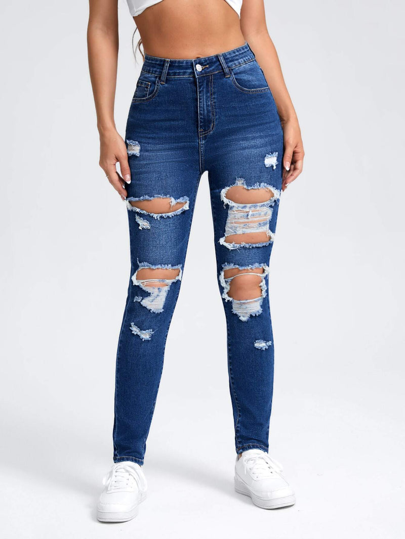 EZwear Jeans ajustados desgarro con abertura