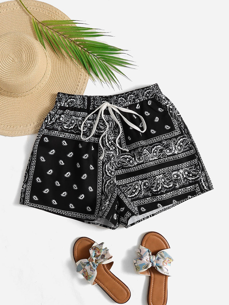 WYWH Shorts con estampado de paisley de cintura con cordon