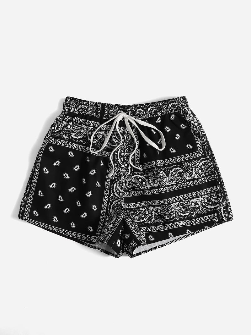 WYWH Shorts con estampado de paisley de cintura con cordon