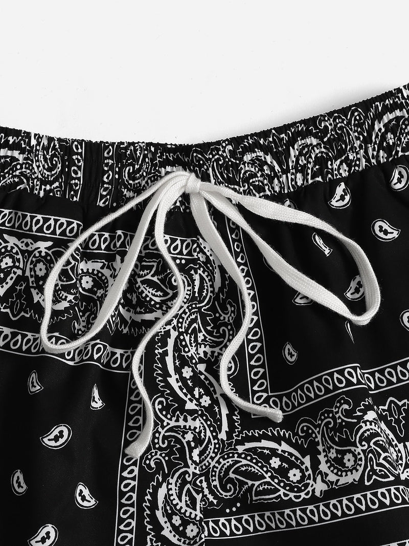 WYWH Shorts con estampado de paisley de cintura con cordon