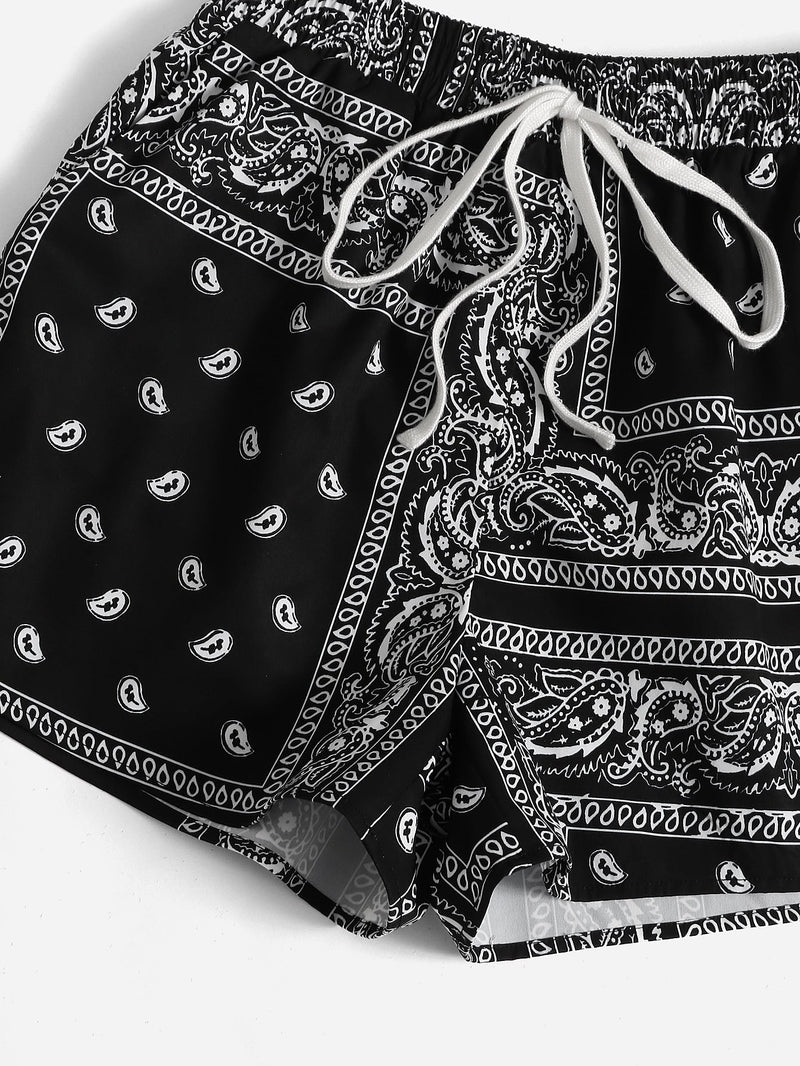 WYWH Shorts con estampado de paisley de cintura con cordon