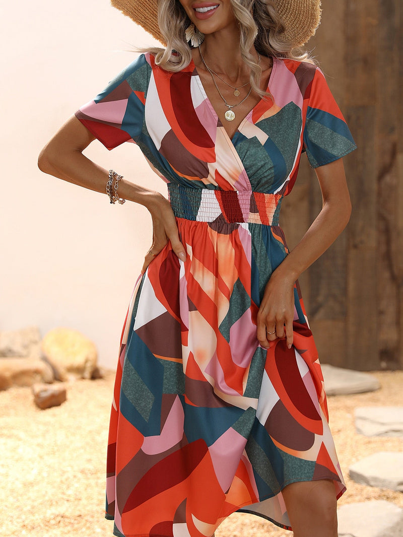 Vestido con estampado de plantas de cuello cruzado de manga mariposa de muslo con abertura