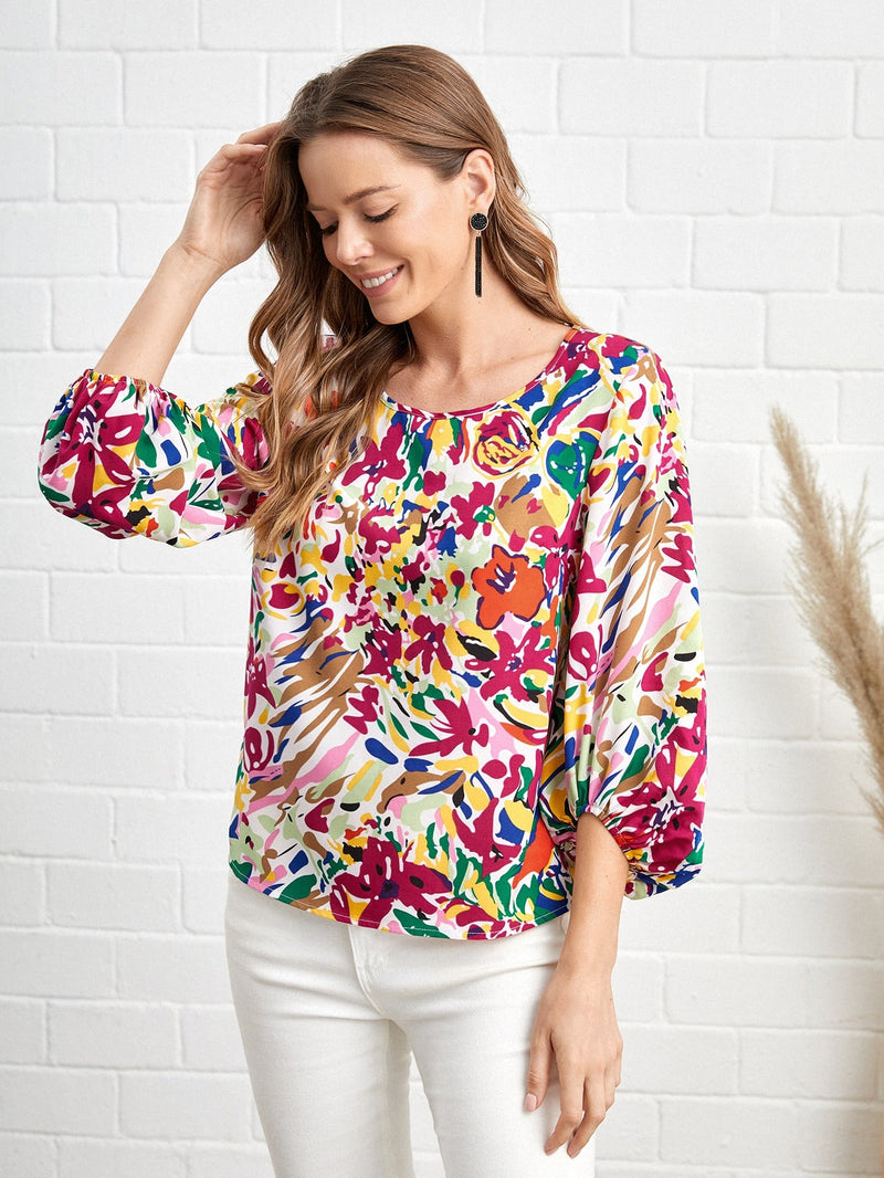 EMERY ROSE Blusa con estampado de manga farol