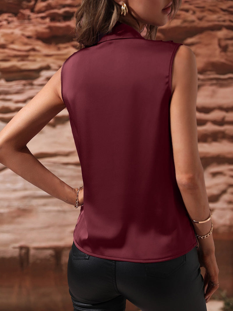 Clasi Blusa unicolor fruncido escote cruzado sin manga de saten