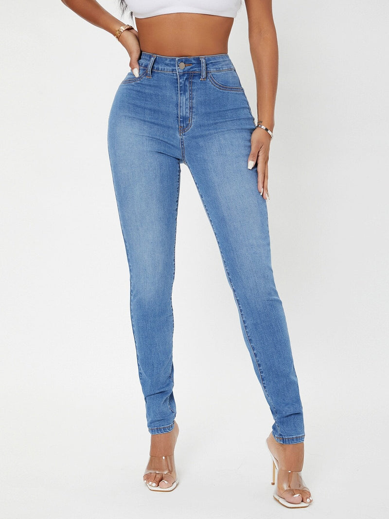 SXY Jeans ajustados de talle alto cremallera