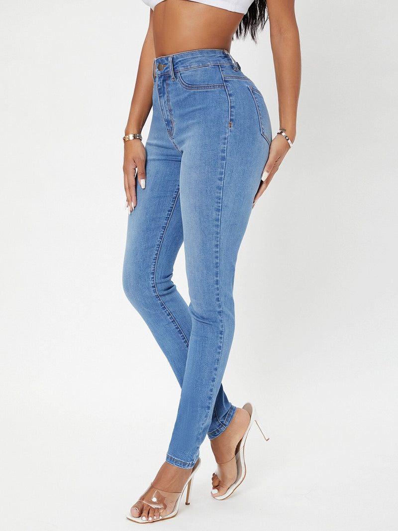 SXY Jeans ajustados de talle alto cremallera