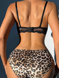 DesireSculpt Conjunto De Lenceria Leopardos De Encaje Super Push Up