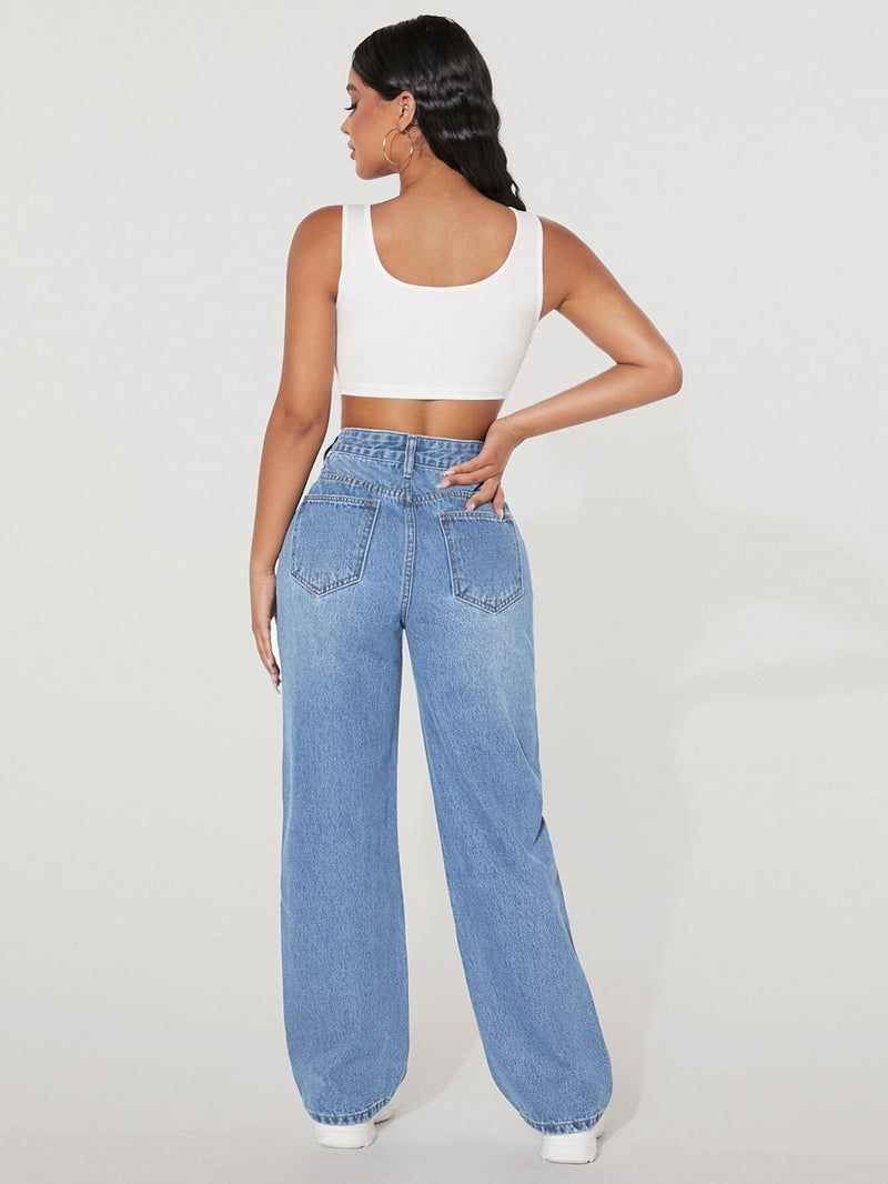 PETITE Jeans de pierna recta de talle alto desgarro