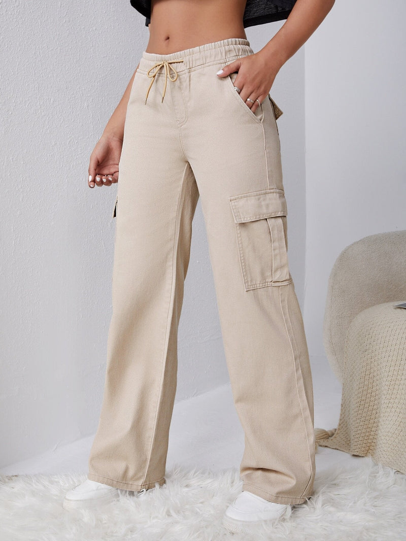 EZwear Jeans cargo de cintura con cordon con bolsillo lateral con solapa