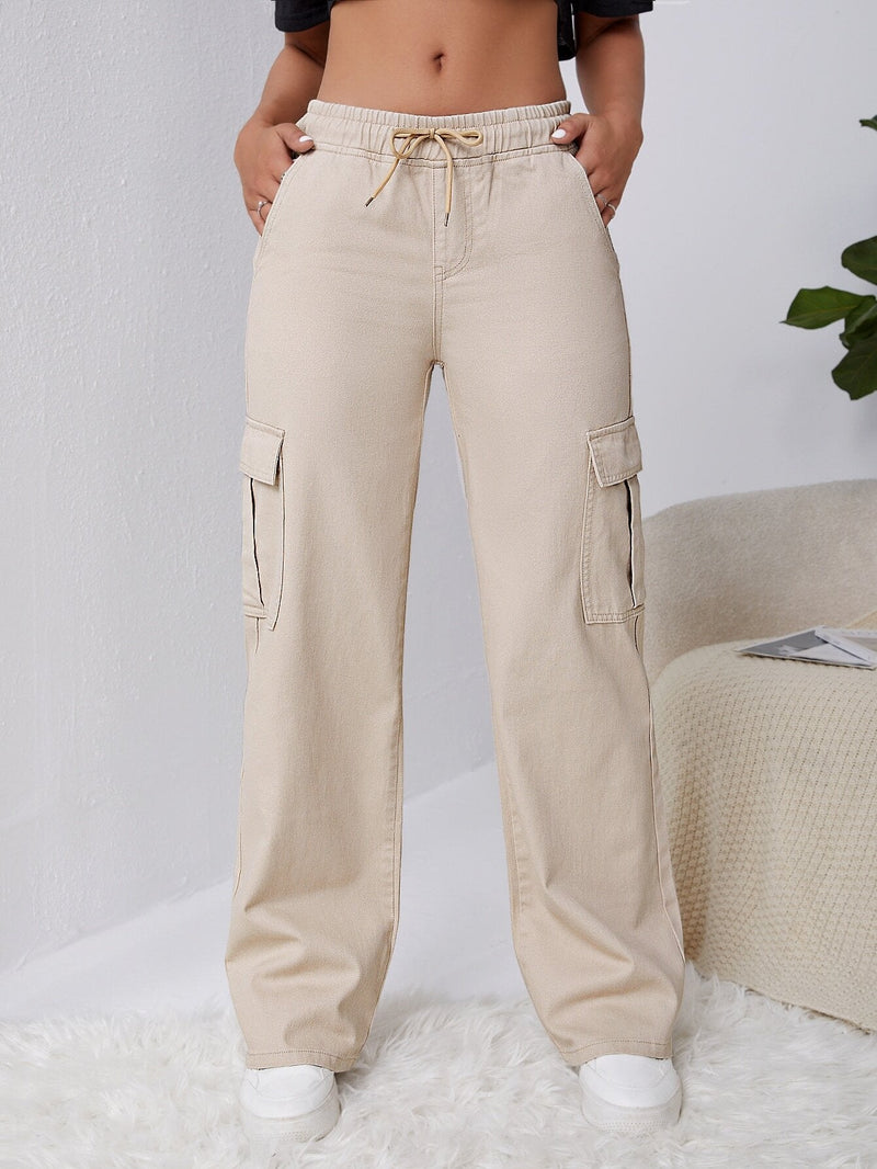 EZwear Jeans cargo de cintura con cordon con bolsillo lateral con solapa