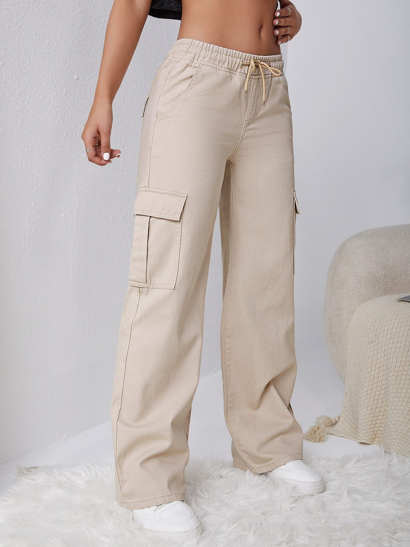 EZwear Jeans cargo de cintura con cordon con bolsillo lateral con solapa