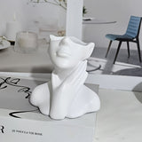 1pc | Moderno Abstracto | Jarrón Humanizado, Estatua de Resina con Diseño de Cuello Táctil, Contenedor de Mesa Decorativo para Plantas Frescas e Hidropónicas