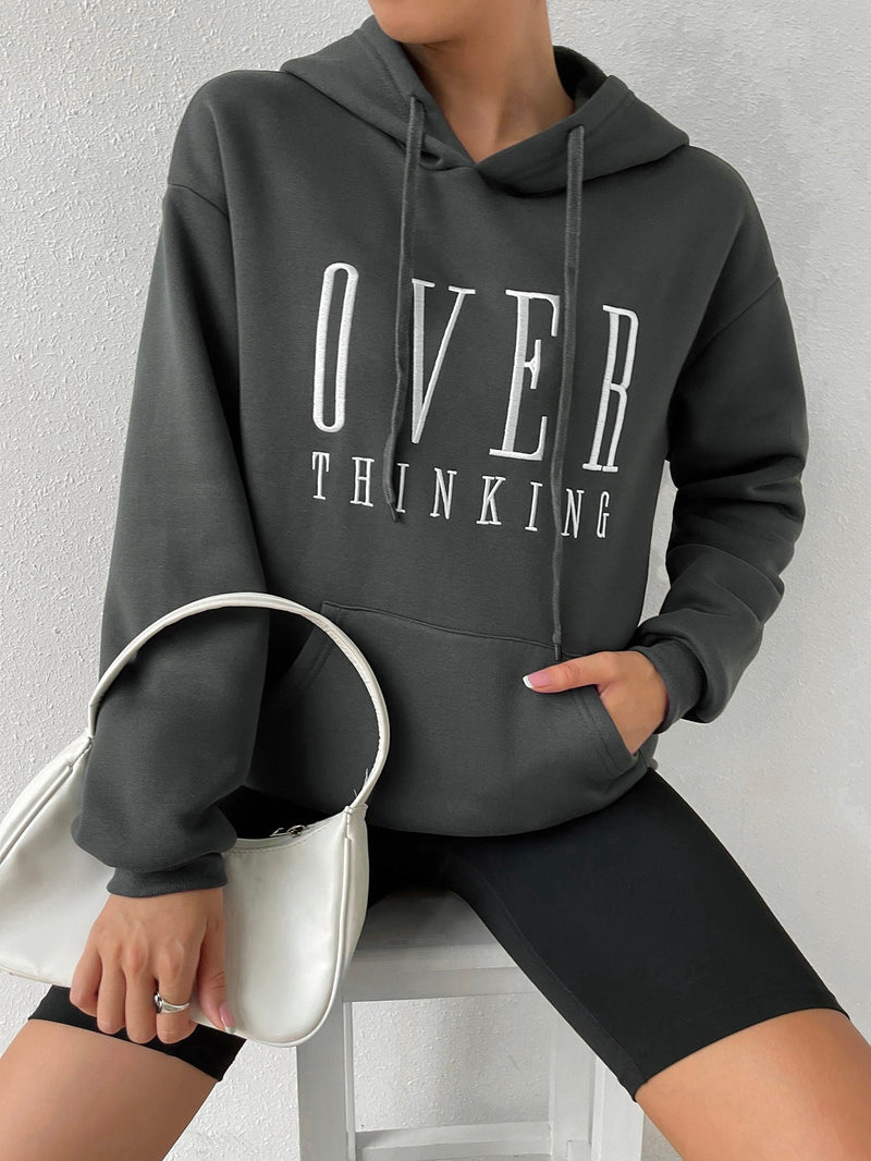 Moosta sudadera con capucha y cordon casual con bordado de letra para otono/invierno