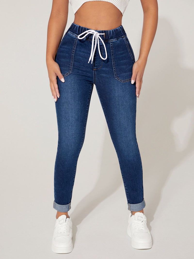 PETITE Jeans ajustados de cintura con cordon