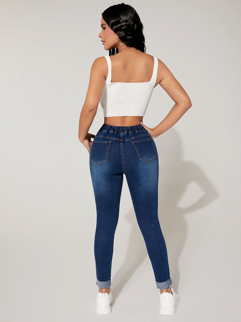 PETITE Jeans ajustados de cintura con cordon