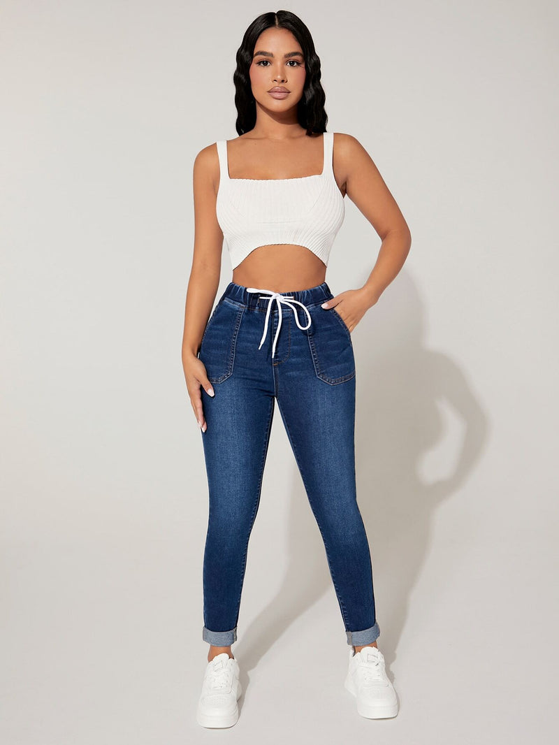 PETITE Jeans ajustados de cintura con cordon