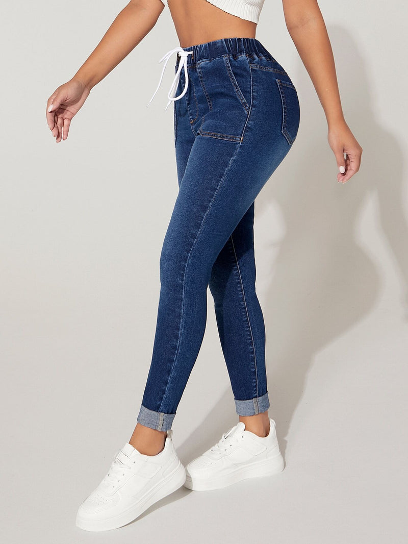 PETITE Jeans ajustados de cintura con cordon