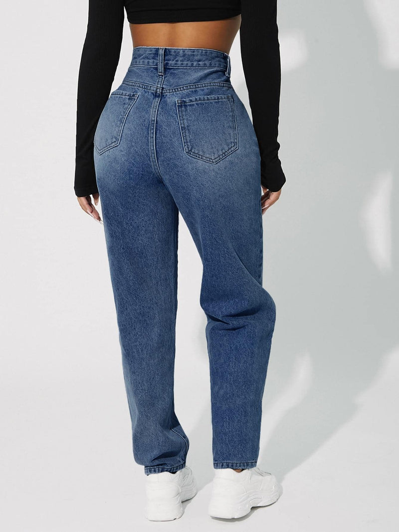 Jeans de ajuste mom de talle alto con cremallera