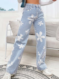 Jeans de pierna recta con estampado floral