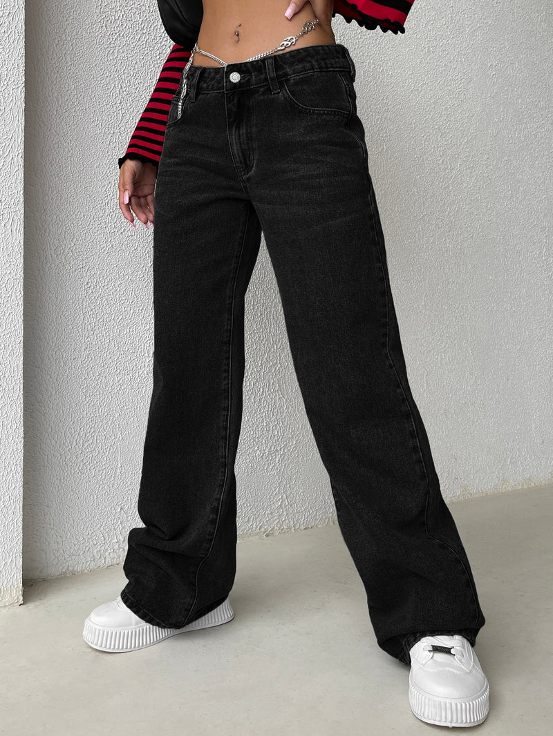 EZwear Jeans con diseno de cadena de pierna ancha