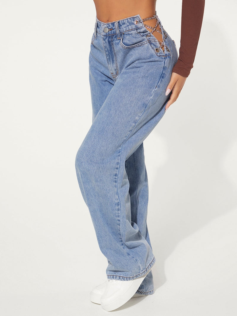 SXY Jeans vinculado con cadena de pierna ancha