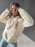 Moosta sudadera con capucha holgada de manga larga con estampado grafico "sobre pensar" para mujer, otono/invierno