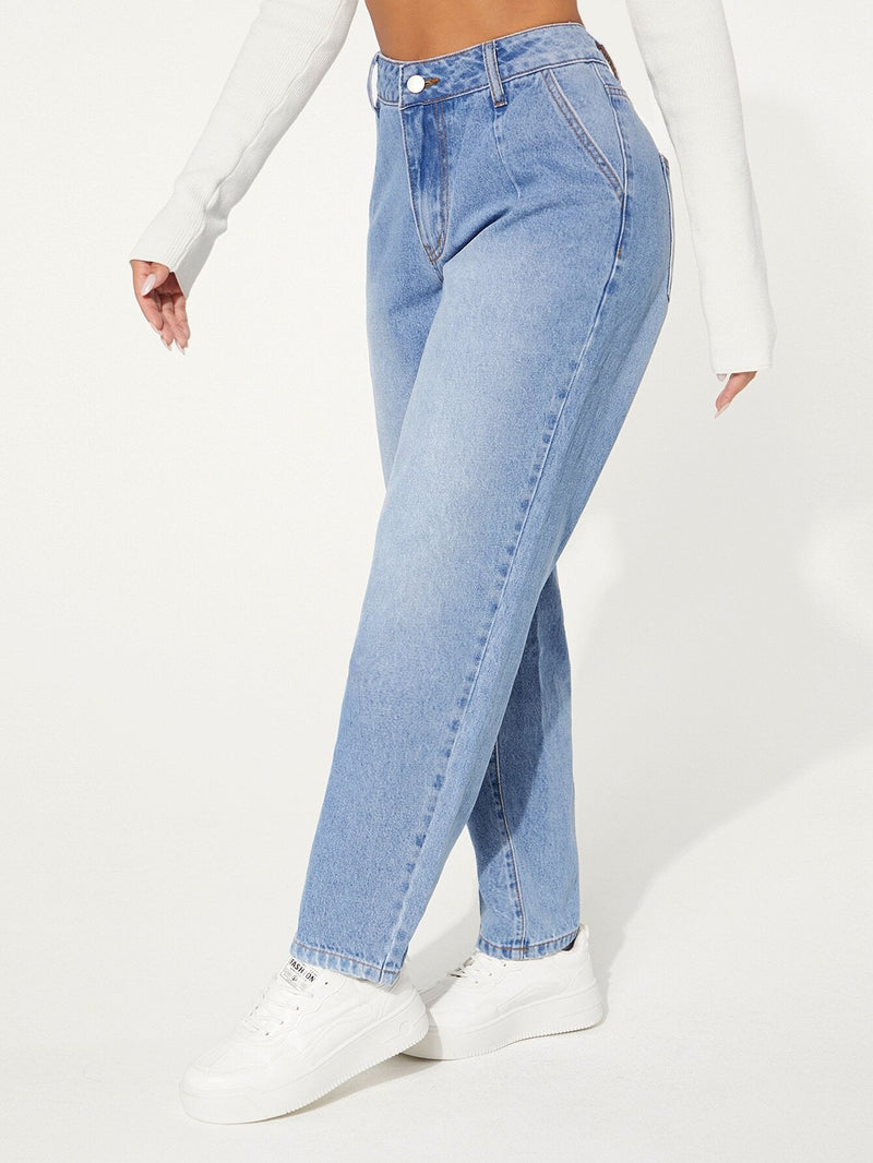 SXY Jeans de ajuste mom con diseno de parche