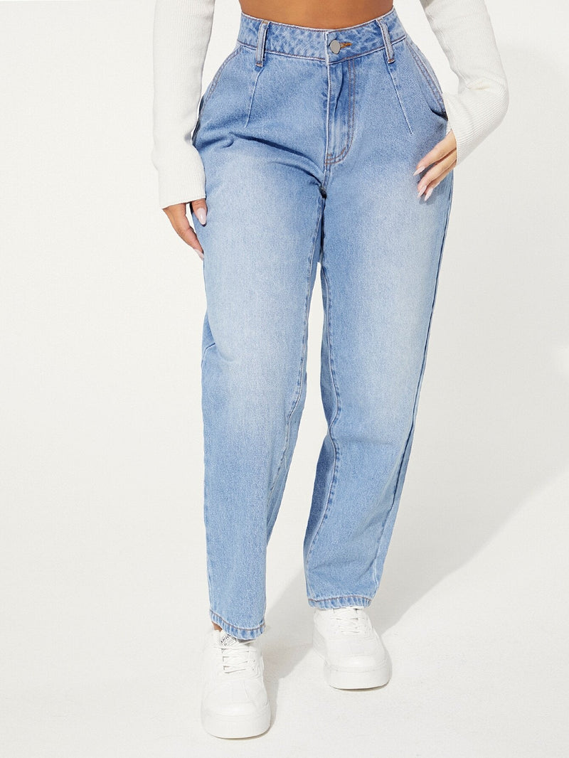 SXY Jeans de ajuste mom con diseno de parche