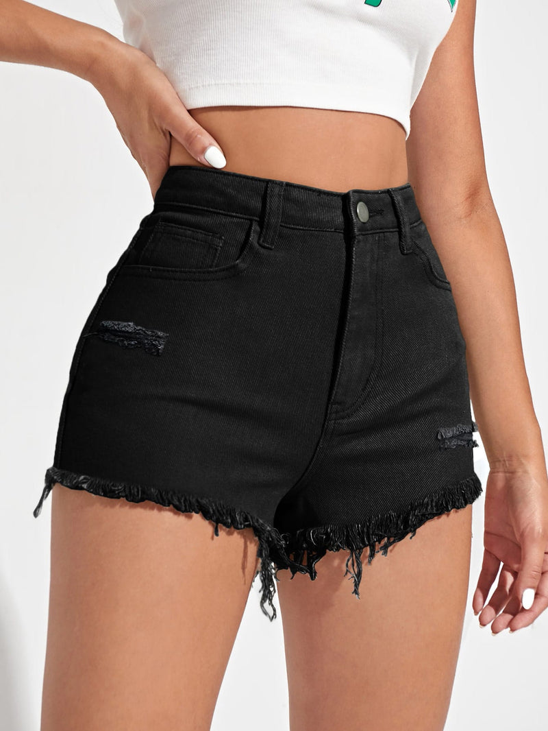 EZwear Shorts mezclilla rotos bajo crudo