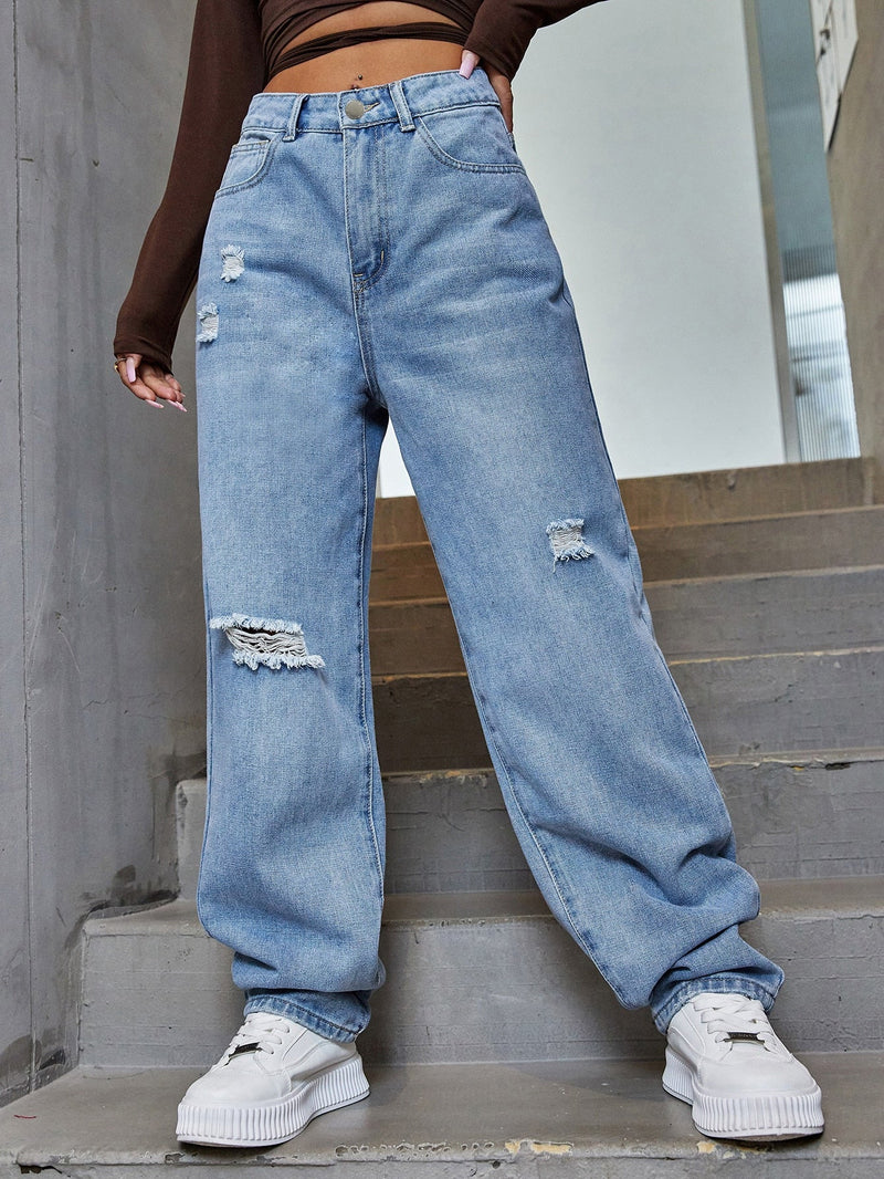 EZwear Jeans rotos de talle alto