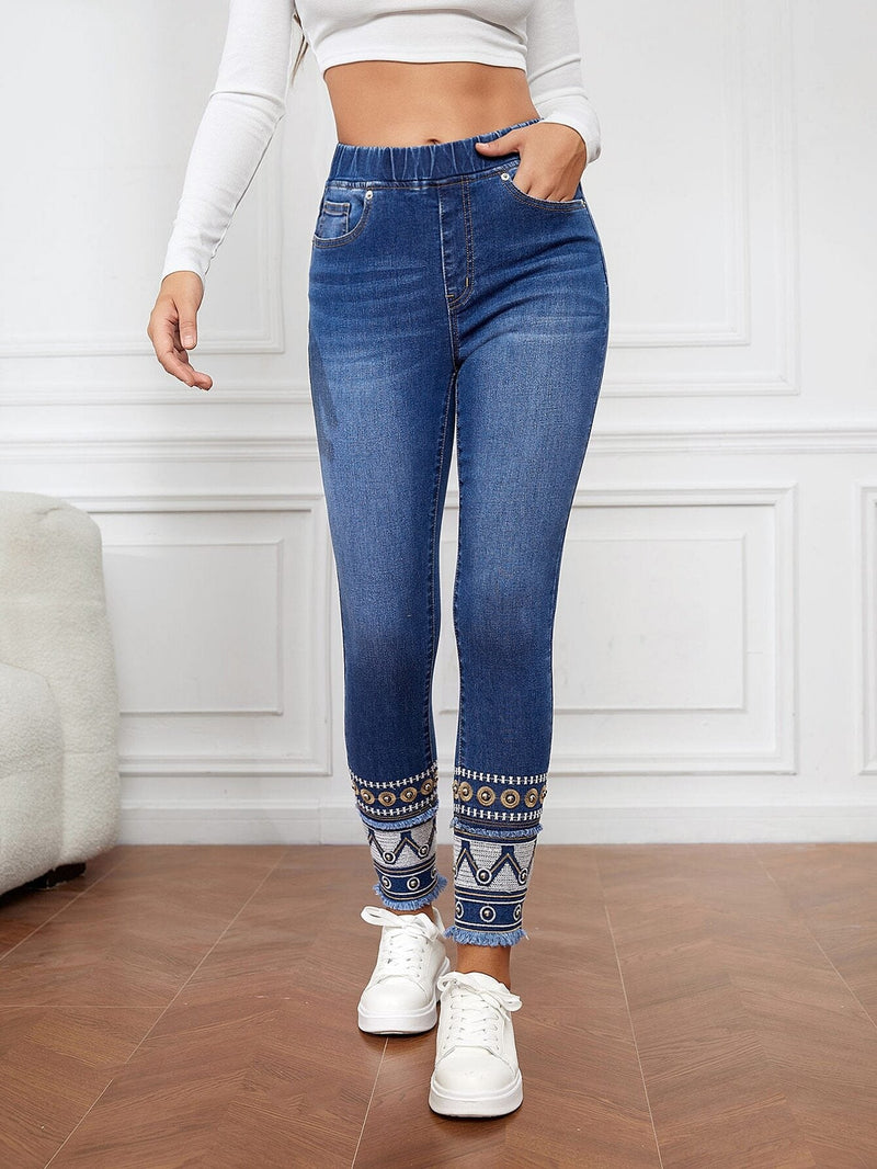 LUNE Jeans ajustados de talle alto con estampado geometrico