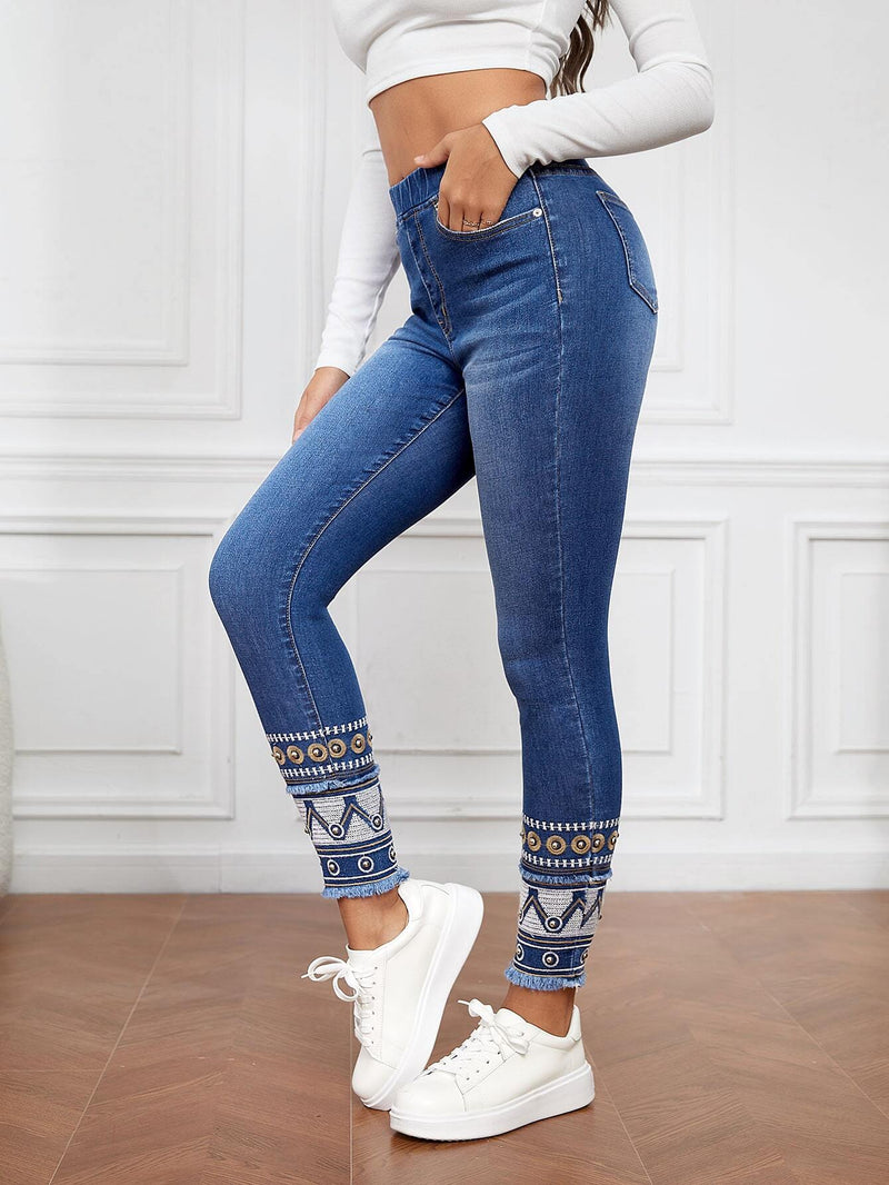 LUNE Jeans ajustados de talle alto con estampado geometrico