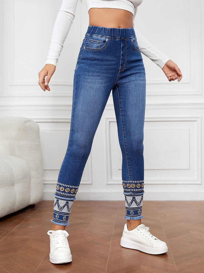 LUNE Jeans ajustados de talle alto con estampado geometrico