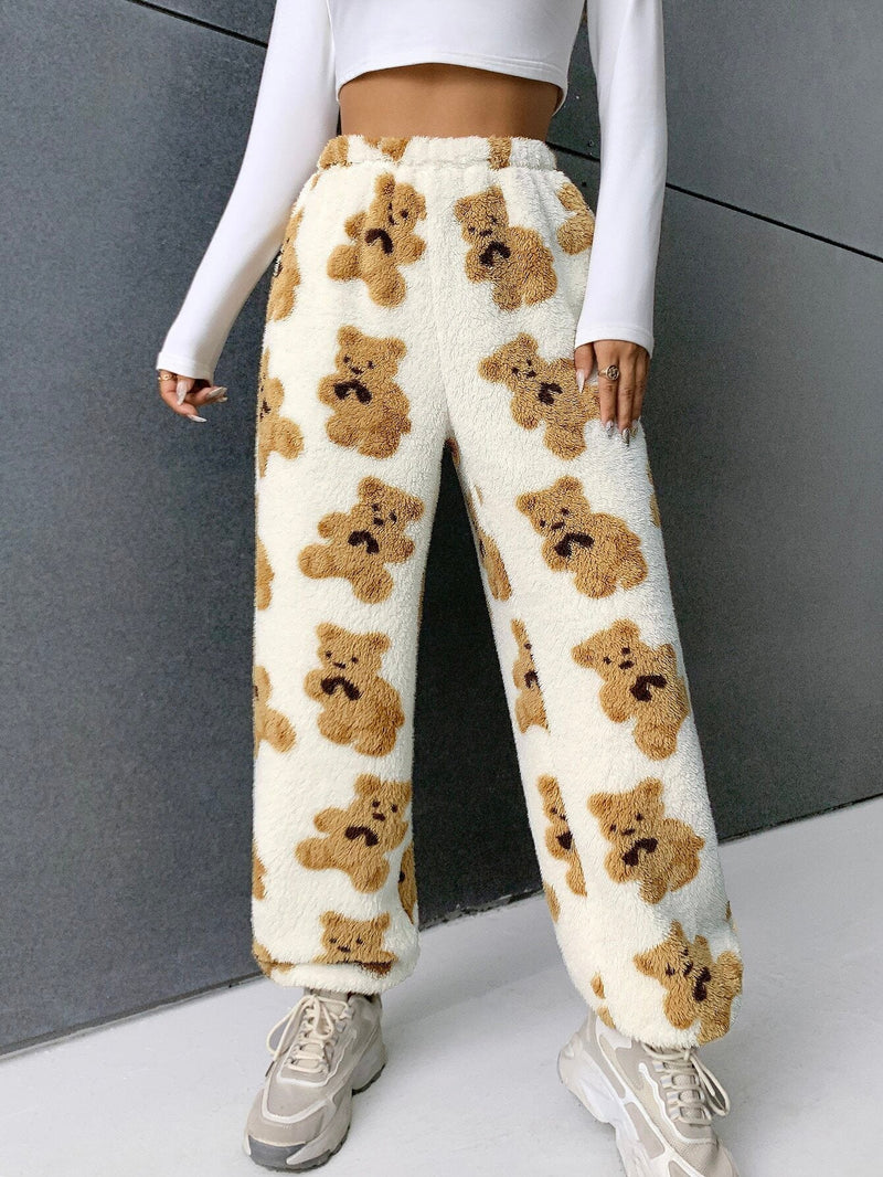 EZwear Pantalones con patron de oso teddy