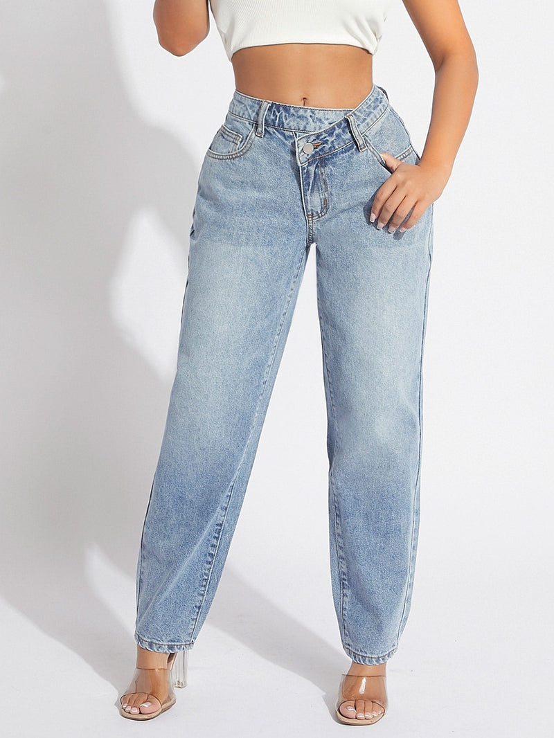 SXY Jeans de ajuste mom cintura escalonada