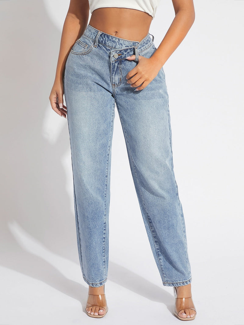 SXY Jeans de ajuste mom cintura escalonada