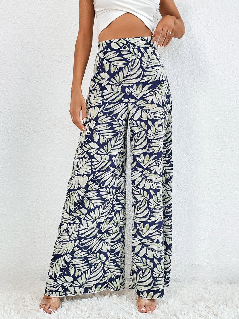 Tall Pantalones de pierna ancha con estampado de plantas