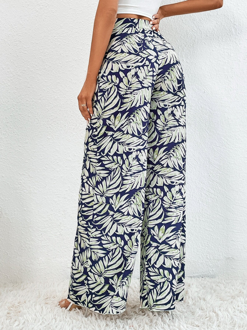 Tall Pantalones de pierna ancha con estampado de plantas