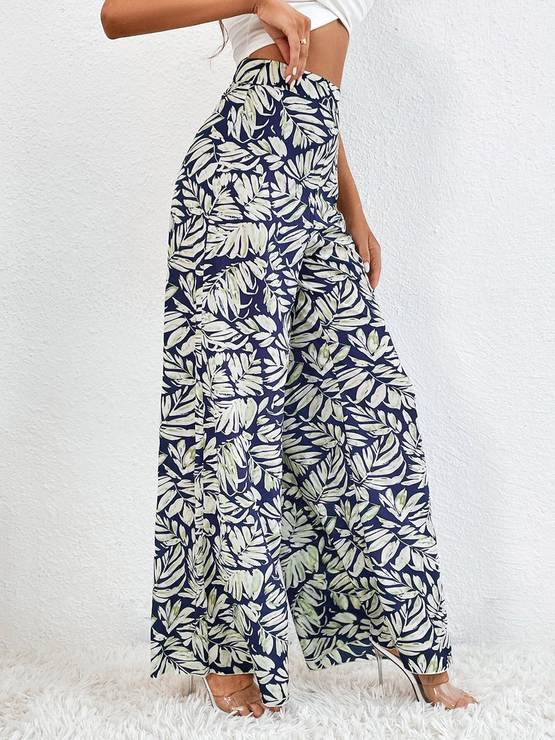 Tall Pantalones de pierna ancha con estampado de plantas